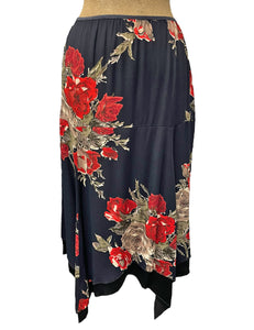 Navy & Red Roses Handkerchief Hem Sample Skirt