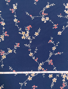 Navy Vine Floral Rayon Crepe Fabric - 2 Pieces