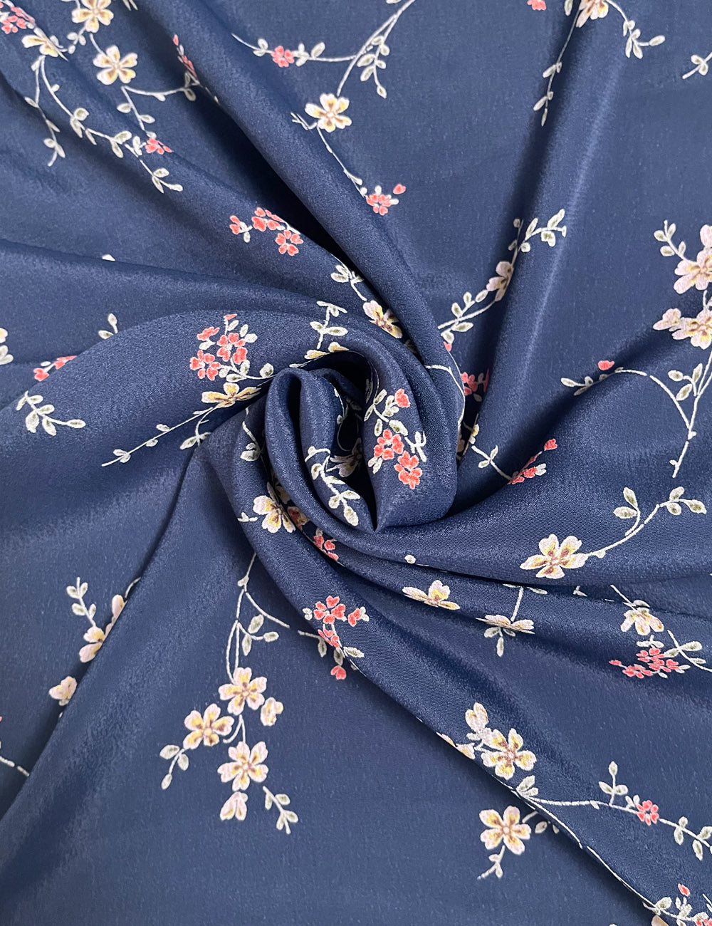 Navy Vine Floral Rayon Crepe Fabric - 2 Pieces