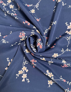Navy Vine Floral Rayon Crepe Fabric - 2 Pieces