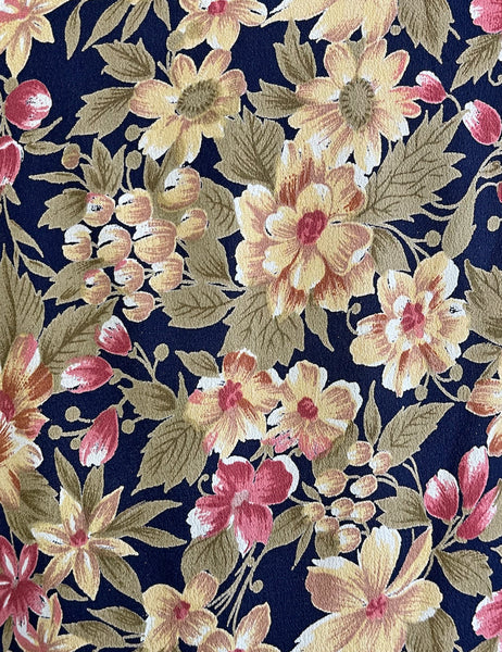 Navy Antique Floral 1940s Style High Waisted Palazzo Pants