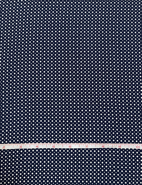 Navy Blue Polka Dot Rayon Crepe Farbic - 2 yds