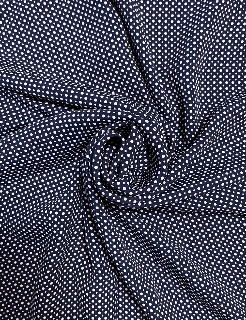Navy Blue Polka Dot Rayon Crepe Farbic - 2 yds