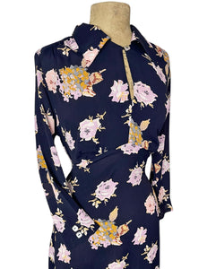 Navy Corsage Floral Long Sleeve Vintage Style Eleanor Dress – Loco Lindo