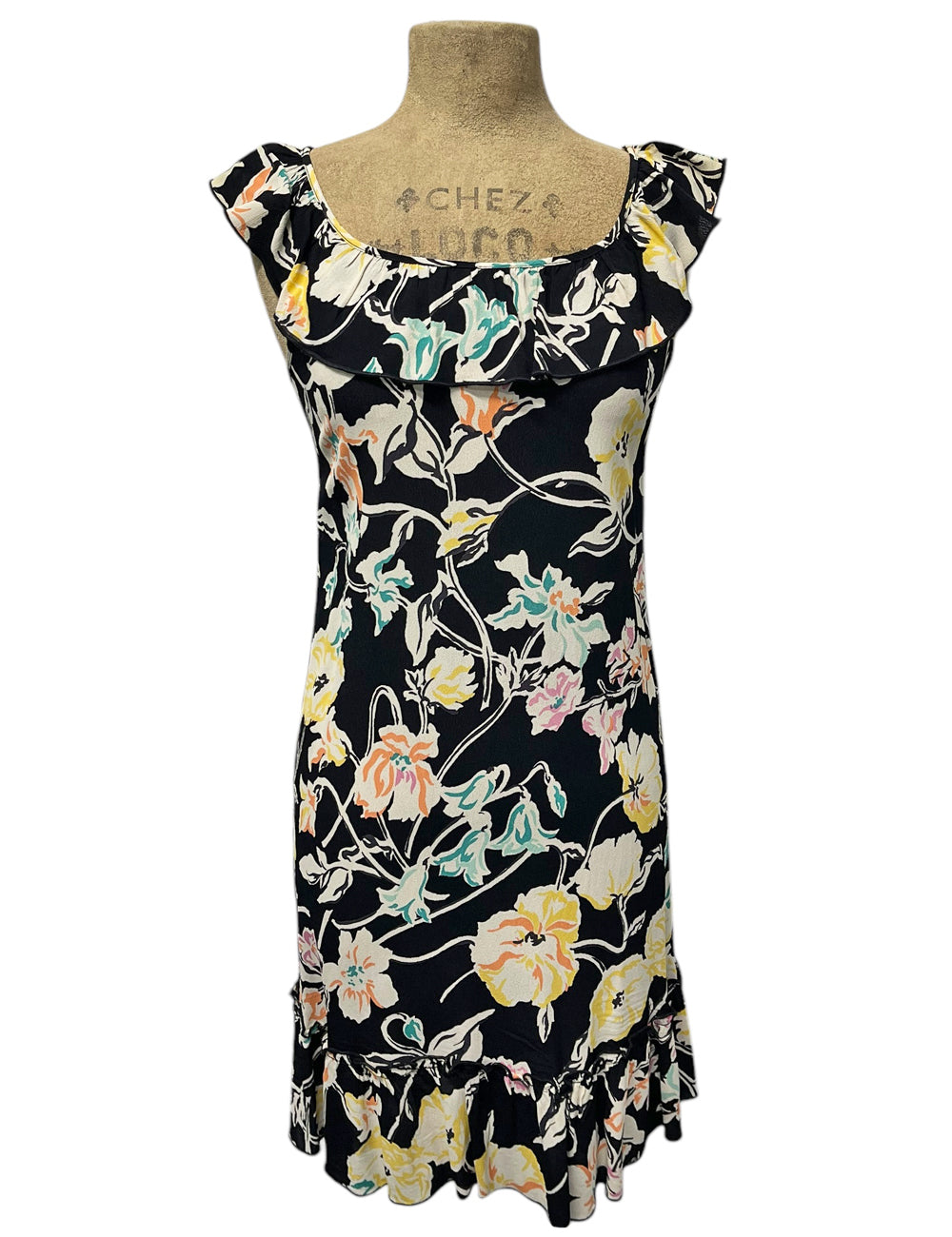 Black Neon Floral Ruffle Vacay Sundress