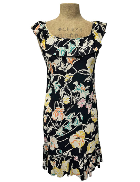 Black Neon Floral Ruffle Vacay Sundress