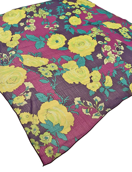 Sheer Neon 70s Floral Square Hair & Neck Scarf