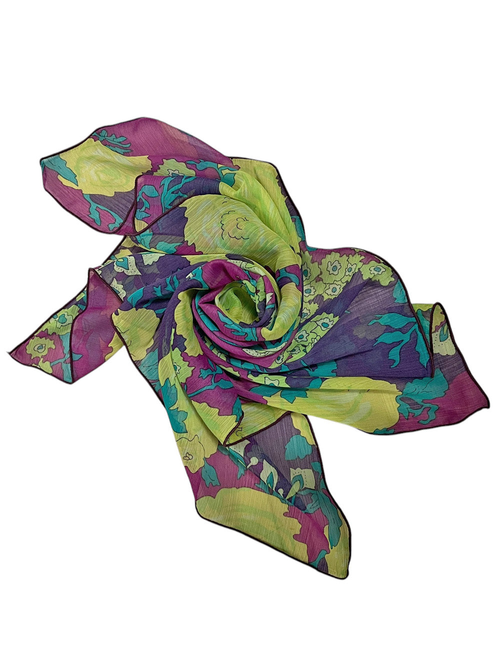 Sheer Neon 70s Floral Square Hair & Neck Scarf