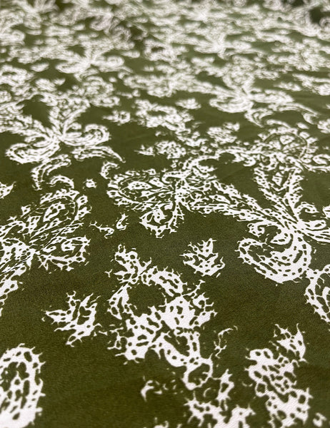 Olive Green Paisley Georgette Sheer Fabric - 2.5 yds