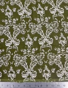 Olive Green Paisley Georgette Sheer Fabric - 2.5 yds