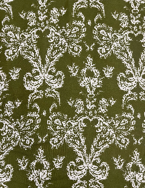 Olive Green Paisley Georgette Sheer Fabric - 2.5 yds