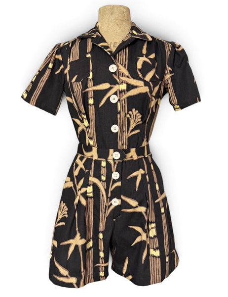 One of a Kind Black Bamboo Scout 1940s Carolina Romper