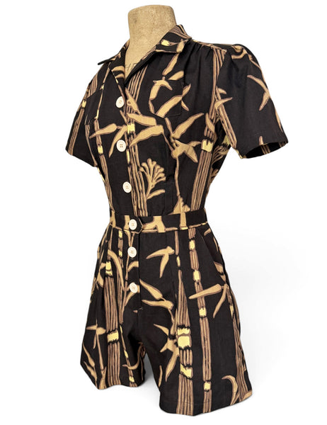 One of a Kind Black Bamboo Scout 1940s Carolina Romper