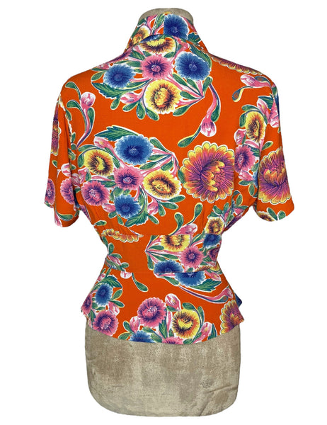 SAMPLE - Orange Oilcloth Betty Button Up Blouse - Size Small