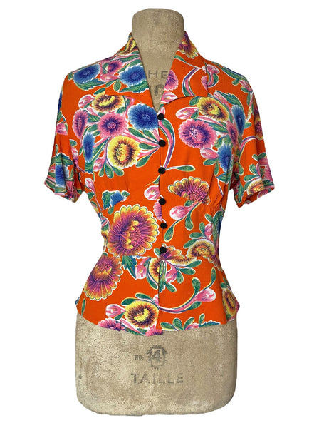 SAMPLE - Orange Oilcloth Betty Button Up Blouse - Size Small
