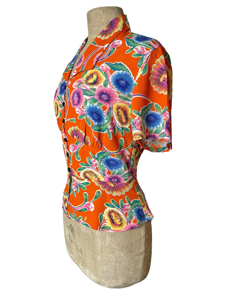 SAMPLE - Orange Oilcloth Betty Button Up Blouse - Size Small