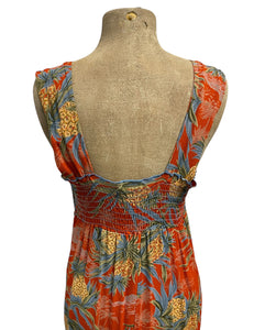 SAMPLE Orange Pineapple Print Smocked Sundress - Size Med/Large