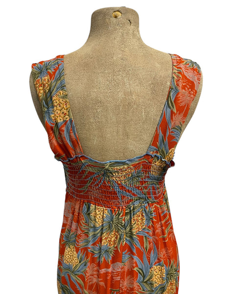 SAMPLE Orange Pineapple Print Smocked Sundress - Size Med/Large