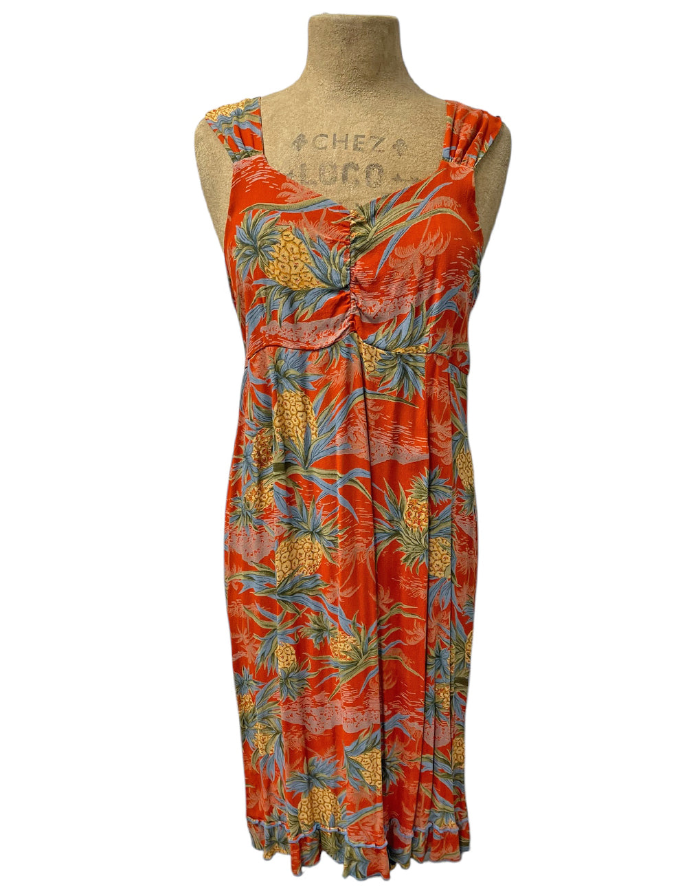 SAMPLE Orange Pineapple Print Smocked Sundress - Size Med/Large