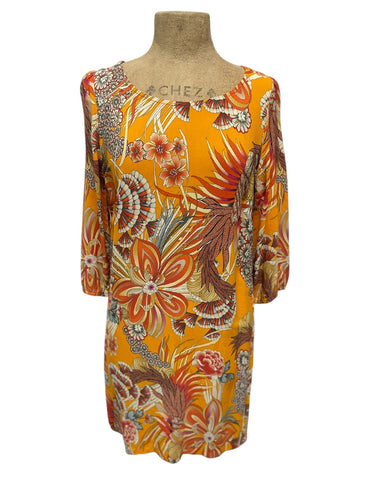 SAMPLE - Funky Orange 3/4 Sleeve Shift Dress - Size Med
