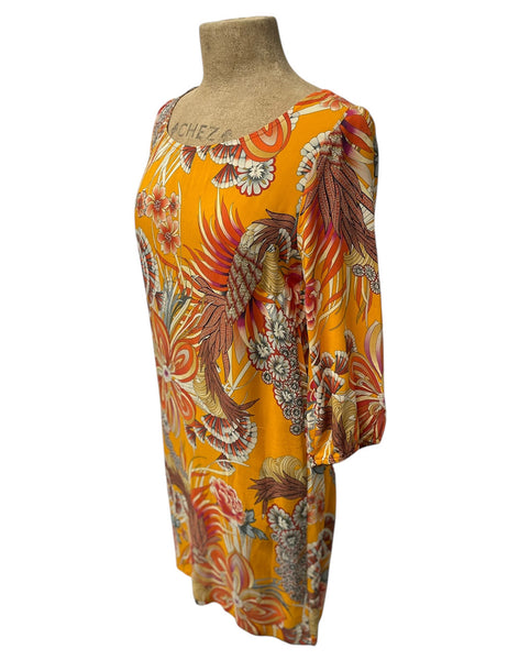 SAMPLE - Funky Orange 3/4 Sleeve Shift Dress - Size Med