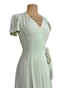 Pale Mint Polka Dot Vintage Style Biasa Wrap Dress