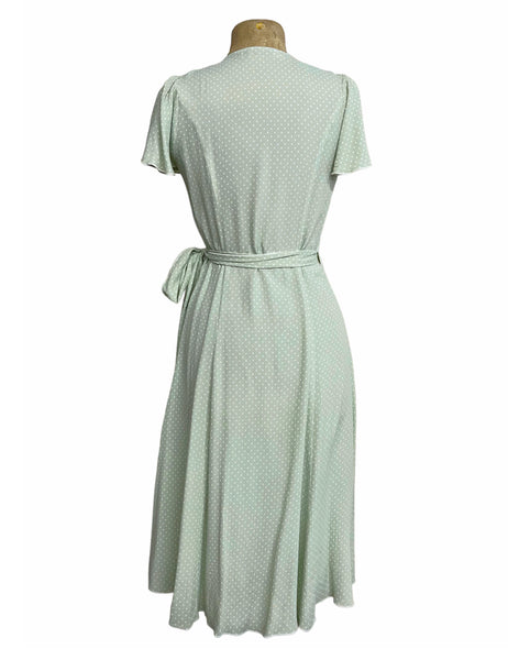 Pale Mint Polka Dot Vintage Style Biasa Wrap Dress
