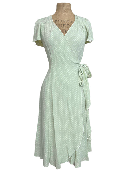 Pale Mint Polka Dot Vintage Style Biasa Wrap Dress