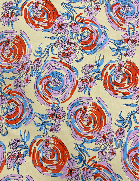 Pastel Sunday Floral Print Rayon Crepe Fabric - 1.25 yds