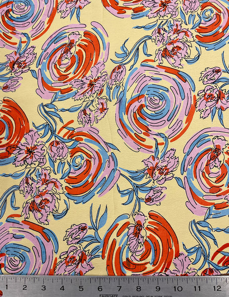 Pastel Sunday Floral Print Rayon Crepe Fabric - 1.25 yds