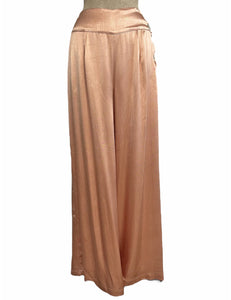 Peach Satin Elegant 1930s Style High Waisted Palazzo Pants