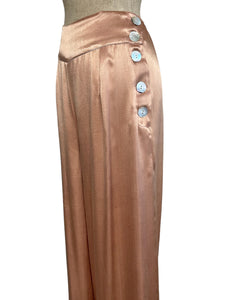 Peach Satin Elegant 1930s Style High Waisted Palazzo Pants