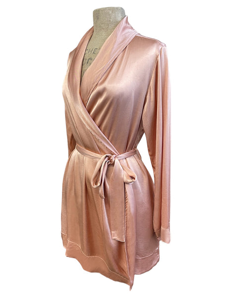 Peach Satin 1930s Elegant Shawl Collar Robe Blouse