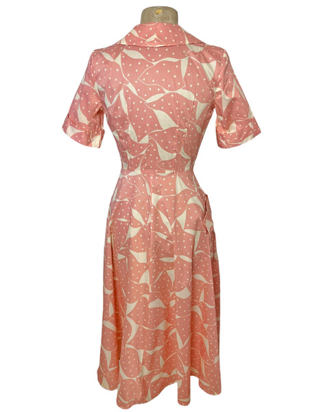 Scout Peach & Cream 1940s Dot Shawl Collar Meadow Dress