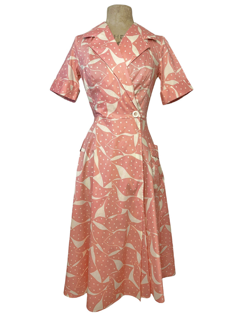 Scout Peach & Cream 1940s Dot Shawl Collar Meadow Dress Medium