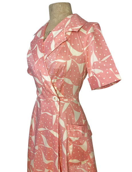 Scout Peach & Cream 1940s Dot Shawl Collar Meadow Dress