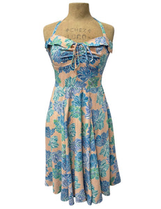 Peachy Lavender Blue Floral Marta Halter Swing Dress