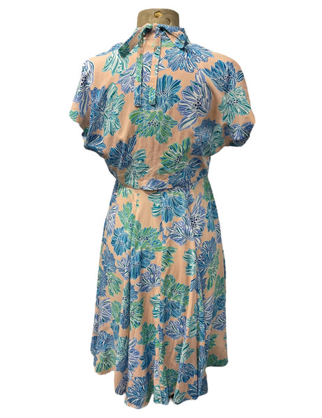 Peachy Lavender Blue Floral Marta Halter Swing Dress