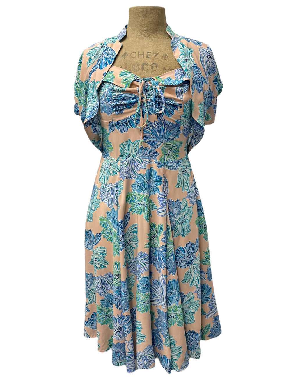 Peachy Lavender Blue Floral Marta Halter Swing Dress