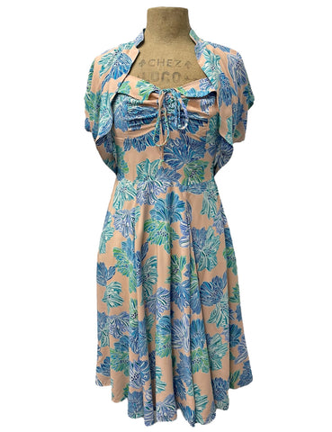 Peachy Lavender Blue Floral Marta Halter Swing Dress