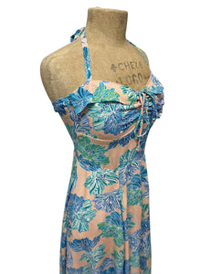 Peachy Lavender Blue Floral Marta Halter Swing Dress