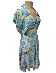 Peachy Lavender Blue Floral Marta Halter Swing Dress