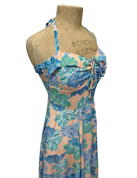 Peachy Lavender Blue Floral Marta Halter Swing Dress