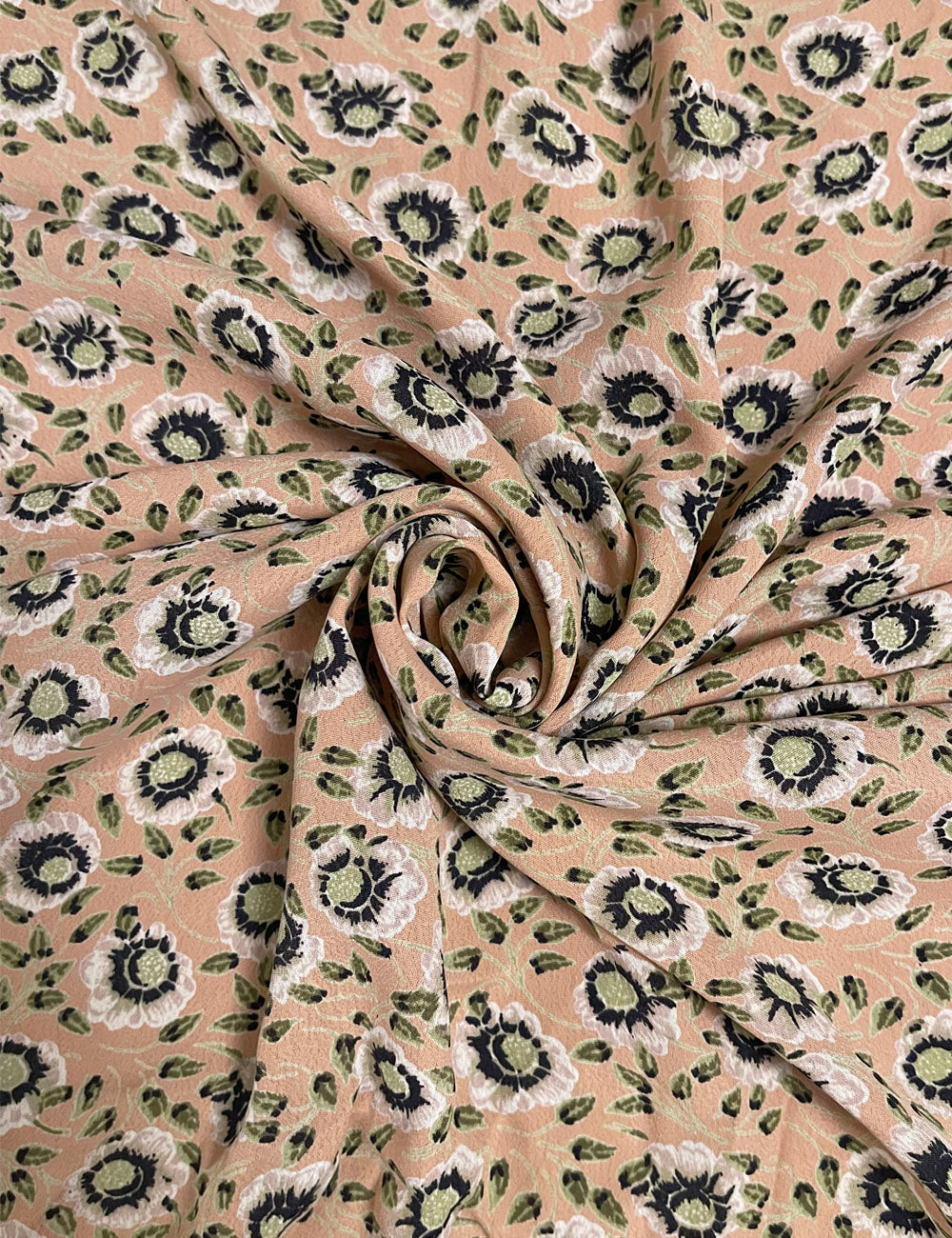 Peach & Sage Posey Print Rayon Crepe Fabric - 3 Pieces