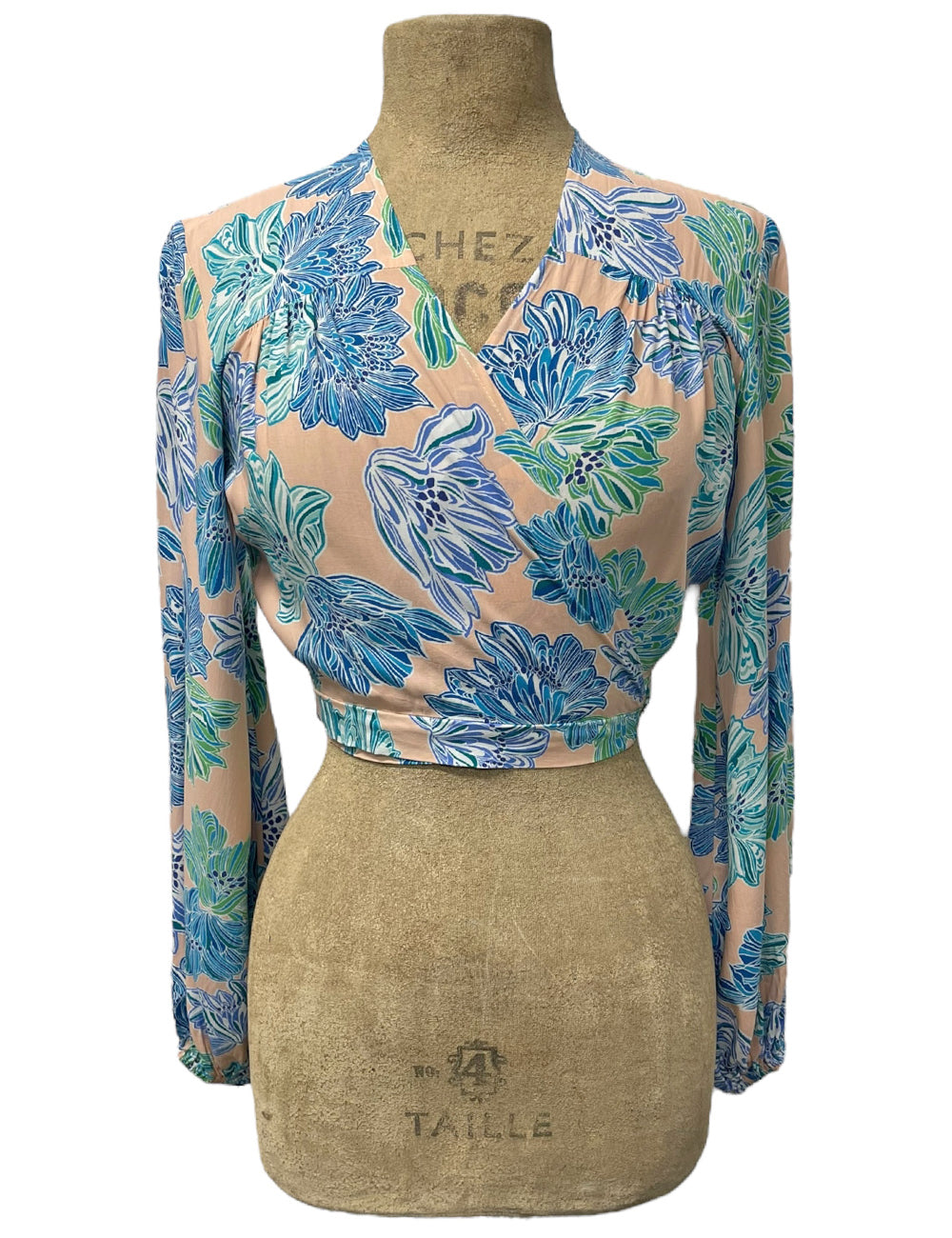 Peachy Lavender Blue Floral Babaloo Cropped Wrap Top