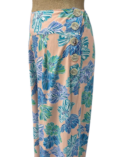 Peachy Lavender Blue Floral High Waist Lightweight Palazzo Pants