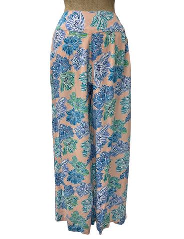 Peachy Lavender Blue Floral High Waist Lightweight Palazzo Pants