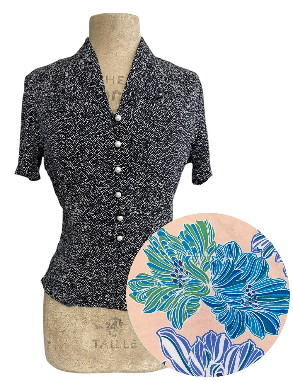 PREORDER - Peachy Lavender Blue Floral Vintage Style Button Up Betty Blouse