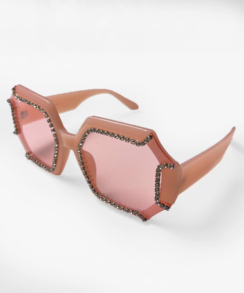Peachy Pink 1970s Retro Rhinestone Oversized Sunglasses – Loco Lindo