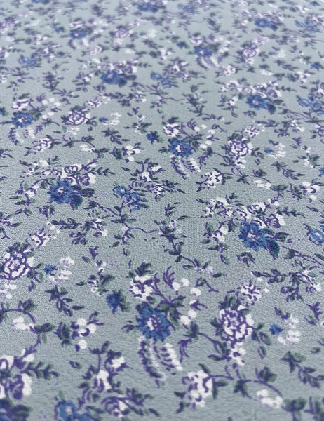 Periwinkle Blue Ditsy Floral Print Rayon Crepe Fabric - 2.25 yds